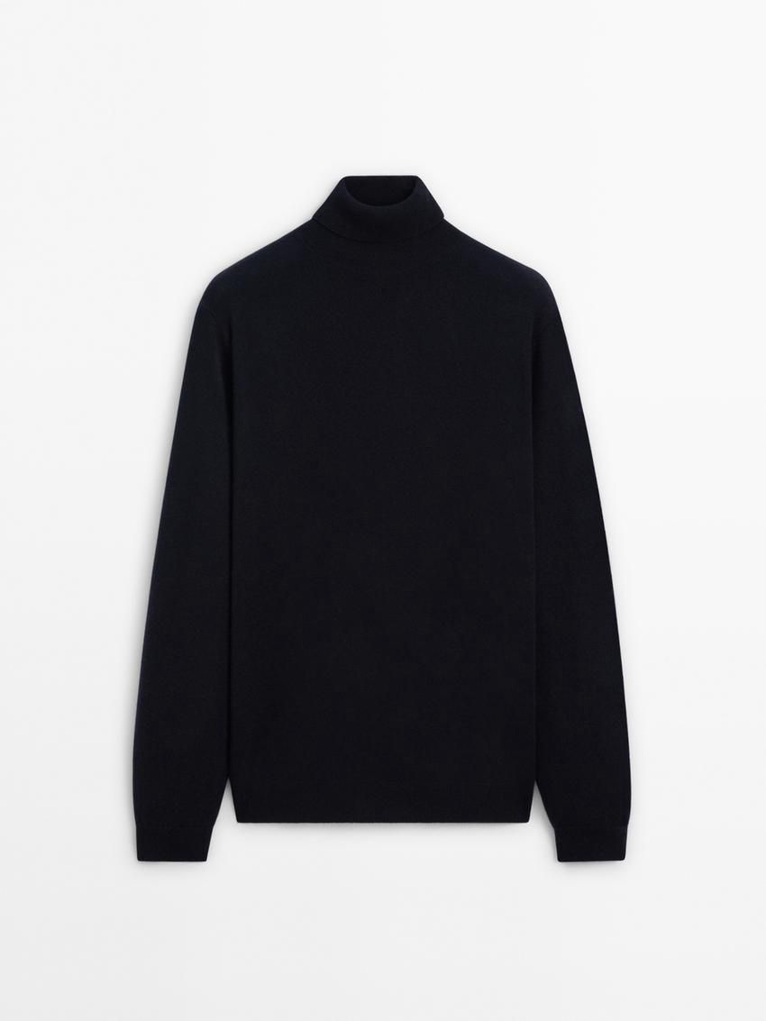 Massimo Dutti Wool Blend High Neck Men Sweater Navy | US-QN7308614