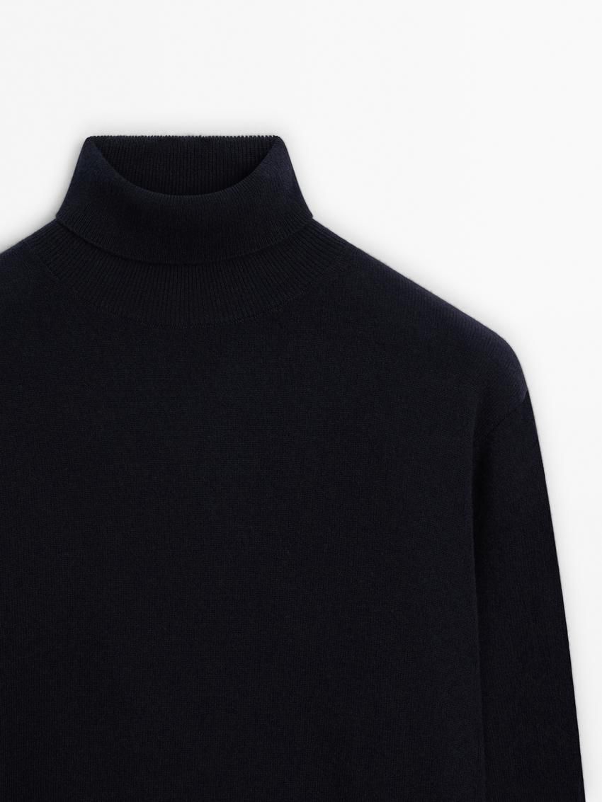 Massimo Dutti Wool Blend High Neck Men Sweater Navy | US-QN7308614