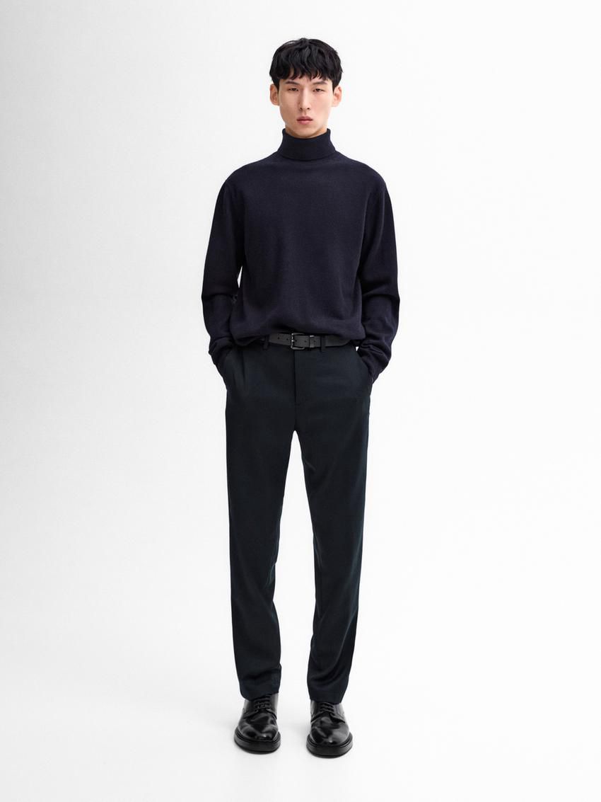 Massimo Dutti Wool Blend High Neck Men Sweater Navy | US-QN7308614
