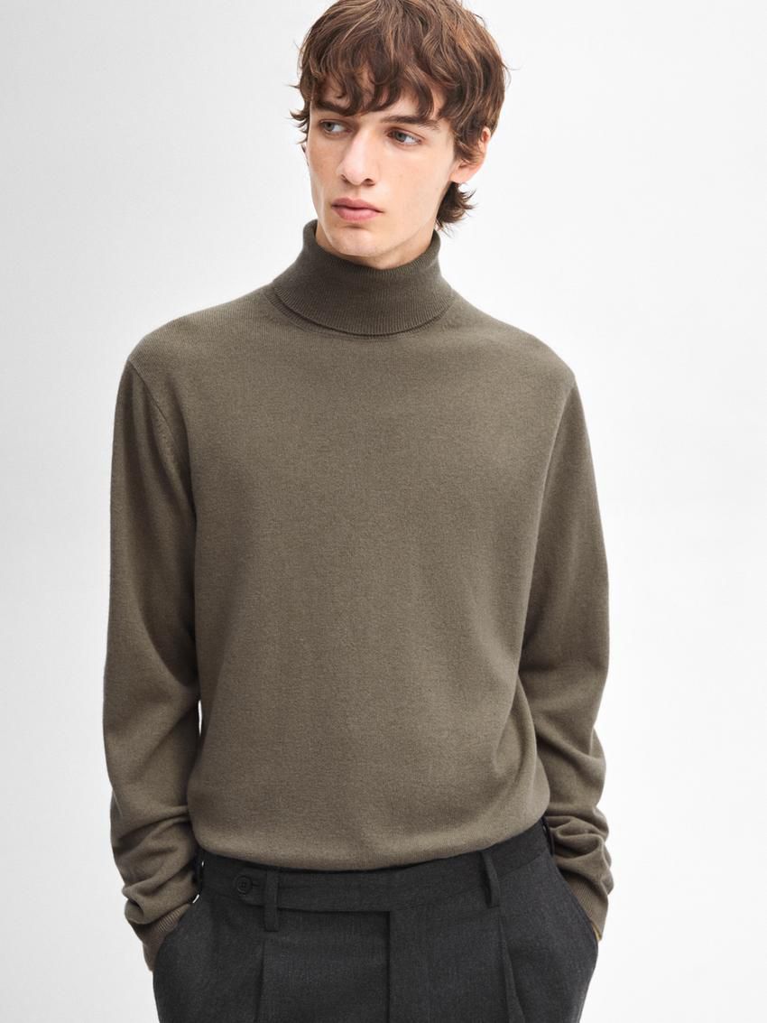 Massimo Dutti Wool Blend High Neck Men Sweater Khaki | US-KE9805167