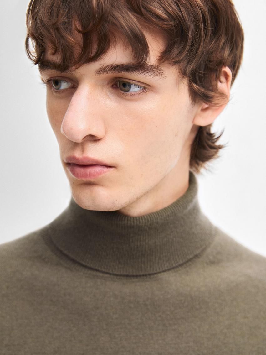 Massimo Dutti Wool Blend High Neck Men Sweater Khaki | US-KE9805167