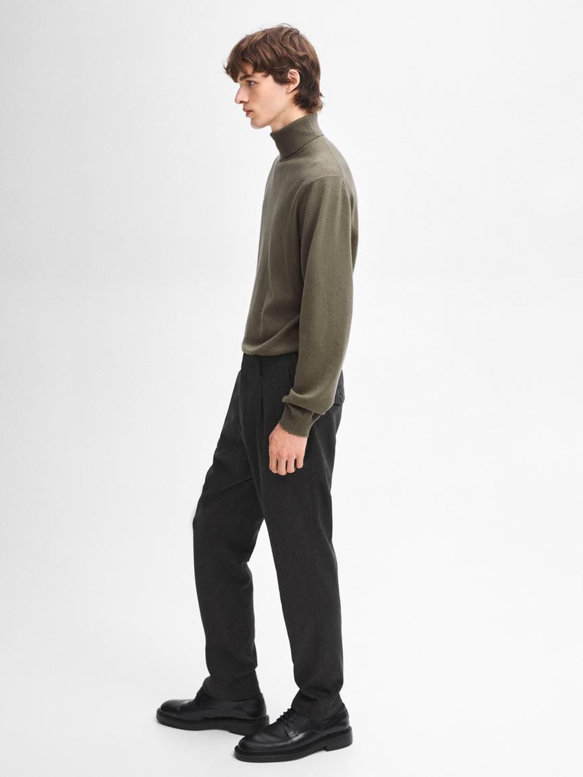Massimo Dutti Wool Blend High Neck Men Sweater Khaki | US-KE9805167
