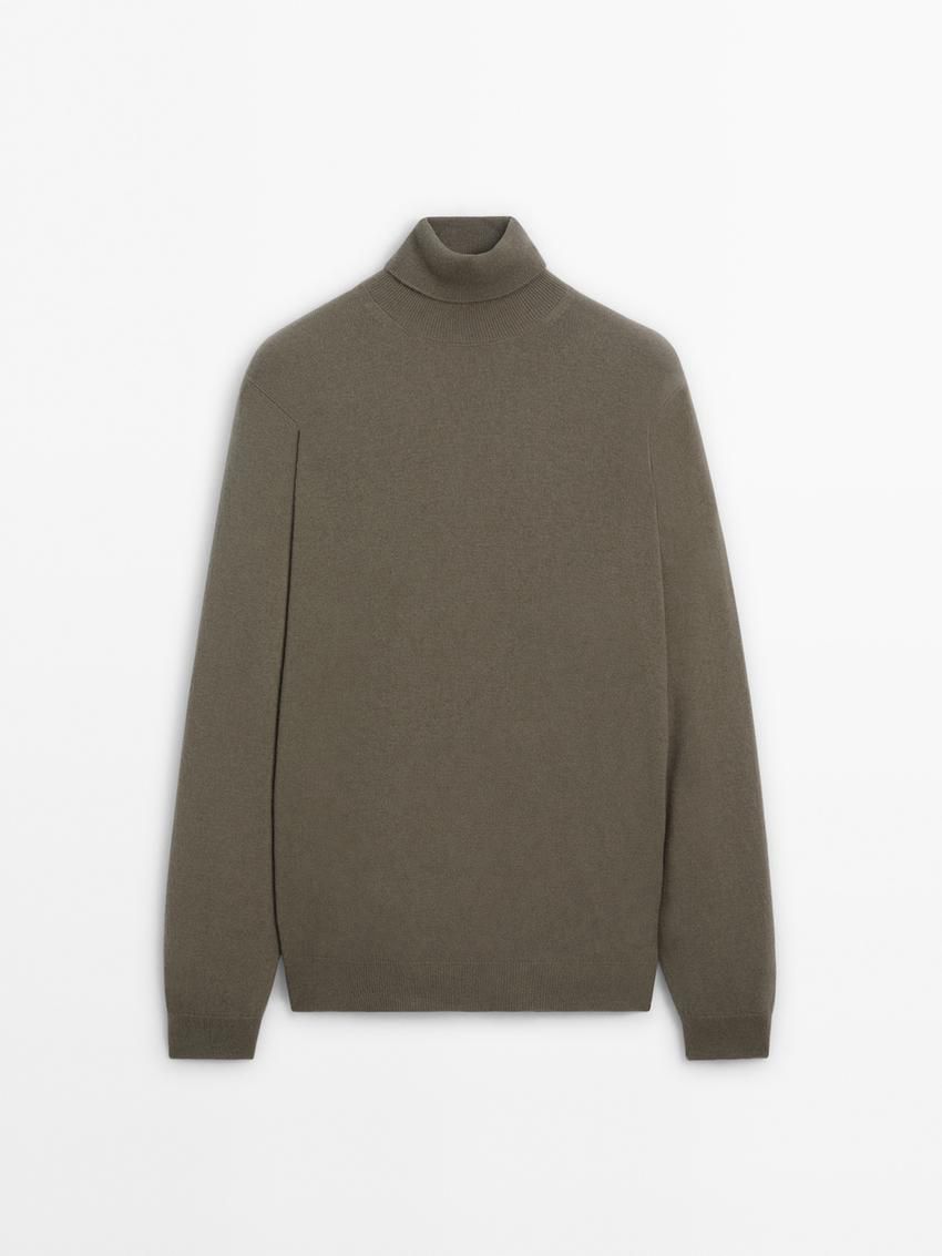 Massimo Dutti Wool Blend High Neck Men Sweater Khaki | US-KE9805167