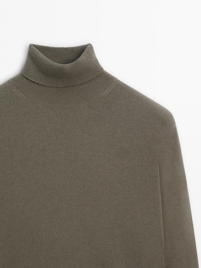 Massimo Dutti Wool Blend High Neck Men Sweater Khaki | US-KE9805167