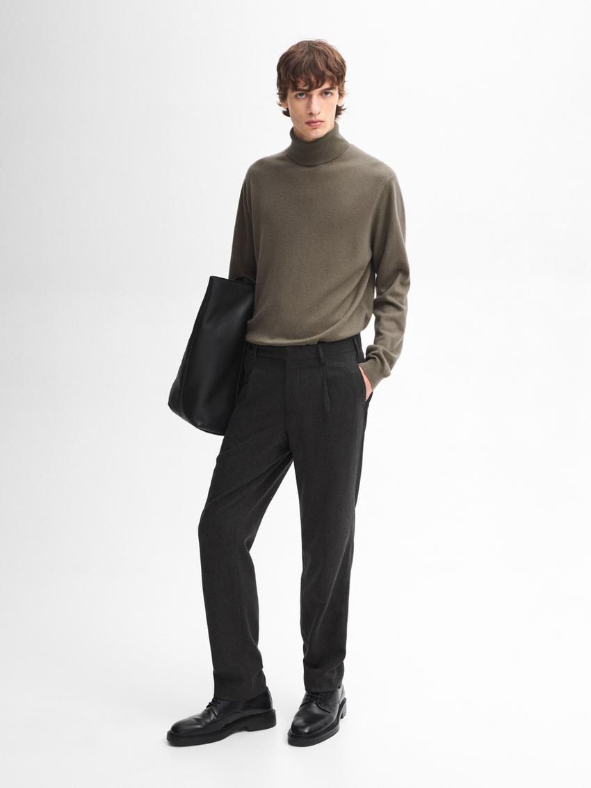 Massimo Dutti Wool Blend High Neck Men Sweater Khaki | US-KE9805167