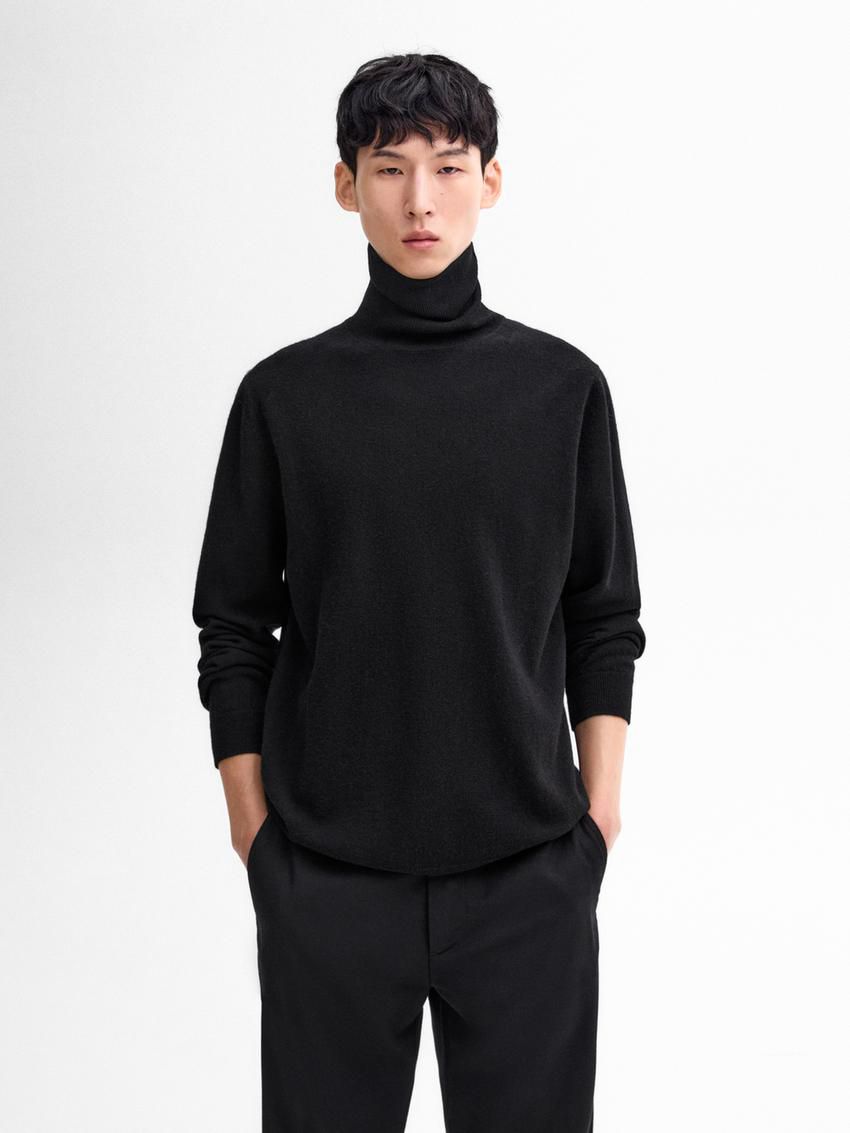 Massimo Dutti Wool Blend High Neck Men Sweater Black | US-IC6928375