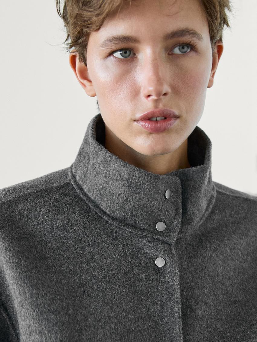 Massimo Dutti Wool Blend High Neck Women Jacket Dark Grey | US-XG2401359