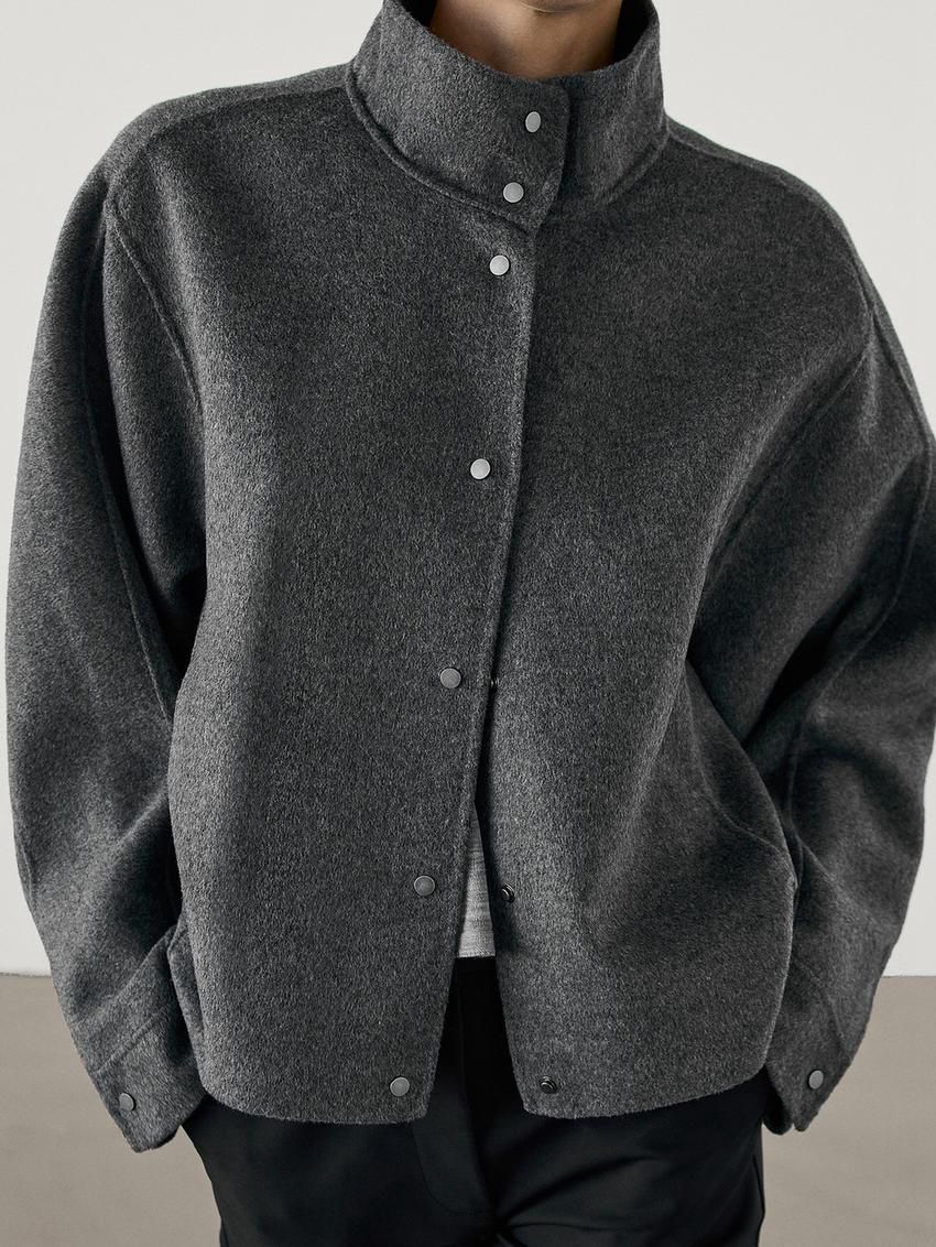 Massimo Dutti Wool Blend High Neck Women Jacket Dark Grey | US-XG2401359