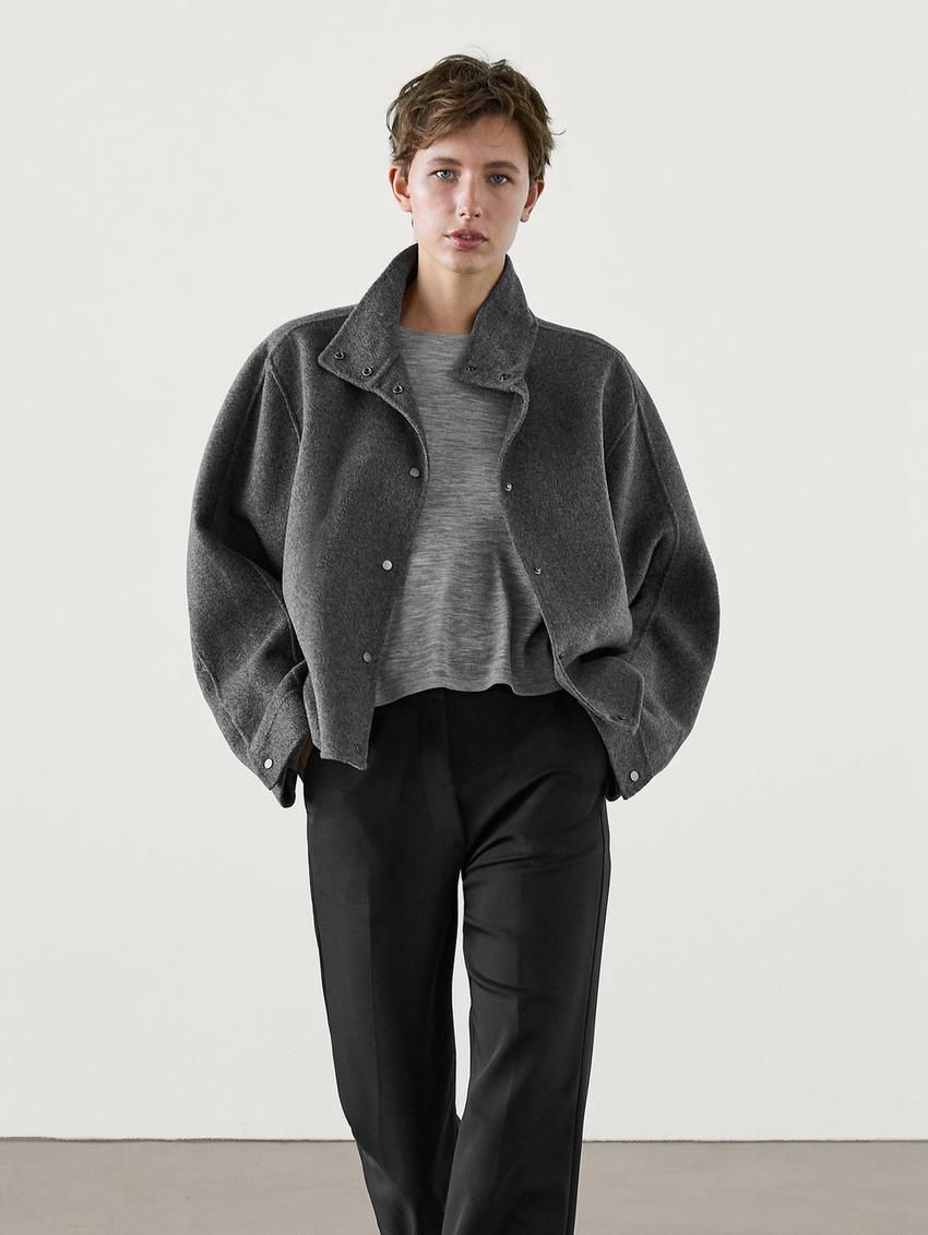 Massimo Dutti Wool Blend High Neck Women Jacket Dark Grey | US-XG2401359