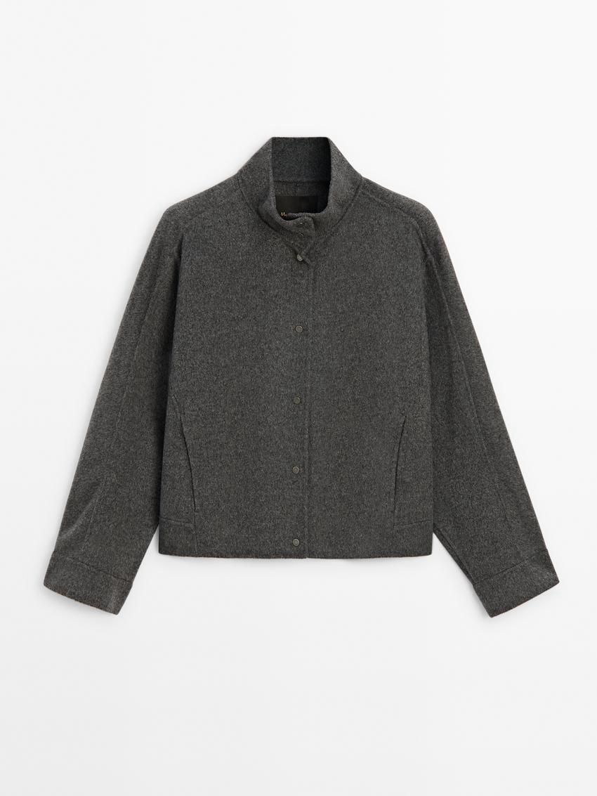 Massimo Dutti Wool Blend High Neck Women Jacket Dark Grey | US-XG2401359