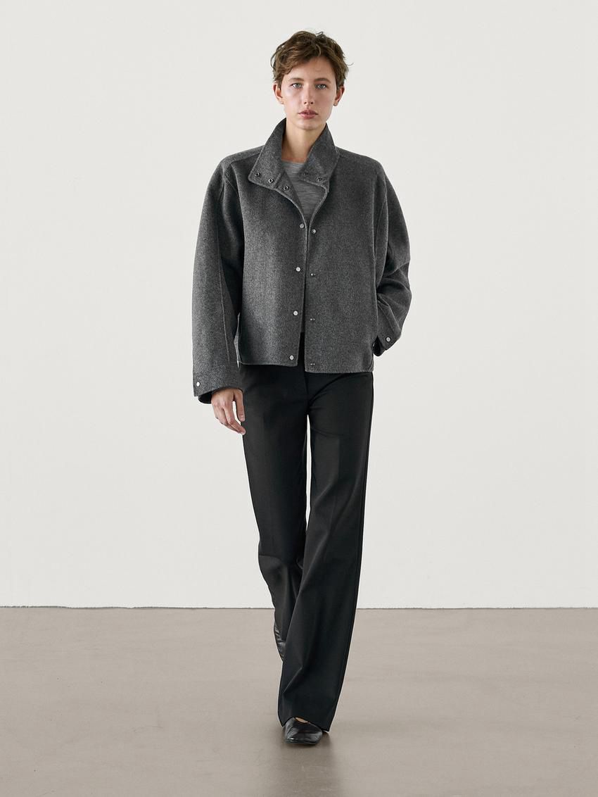 Massimo Dutti Wool Blend High Neck Women Jacket Dark Grey | US-XG2401359