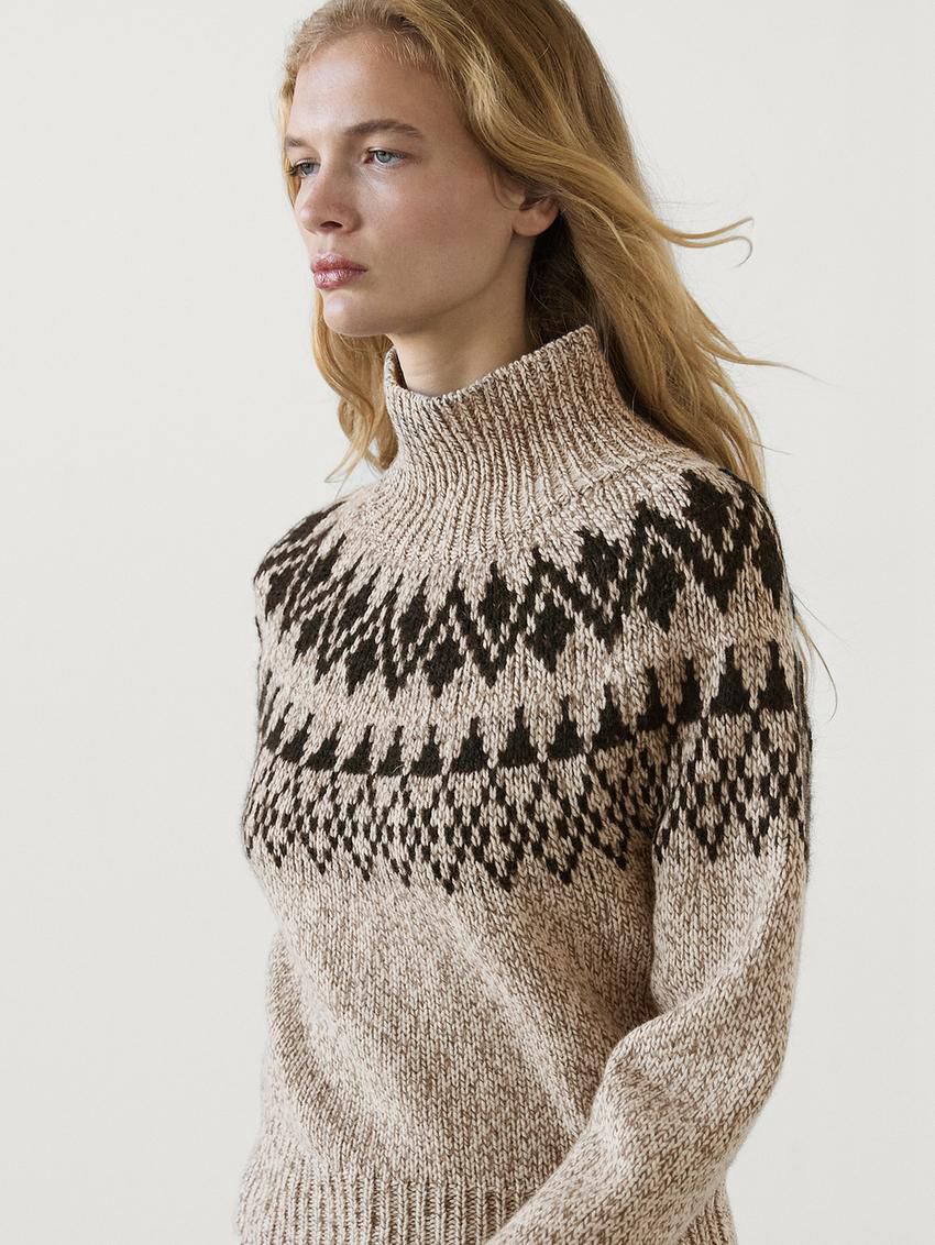 Massimo Dutti Wool Blend Jacquard Knit Women Sweater Beige | US-IN7936584