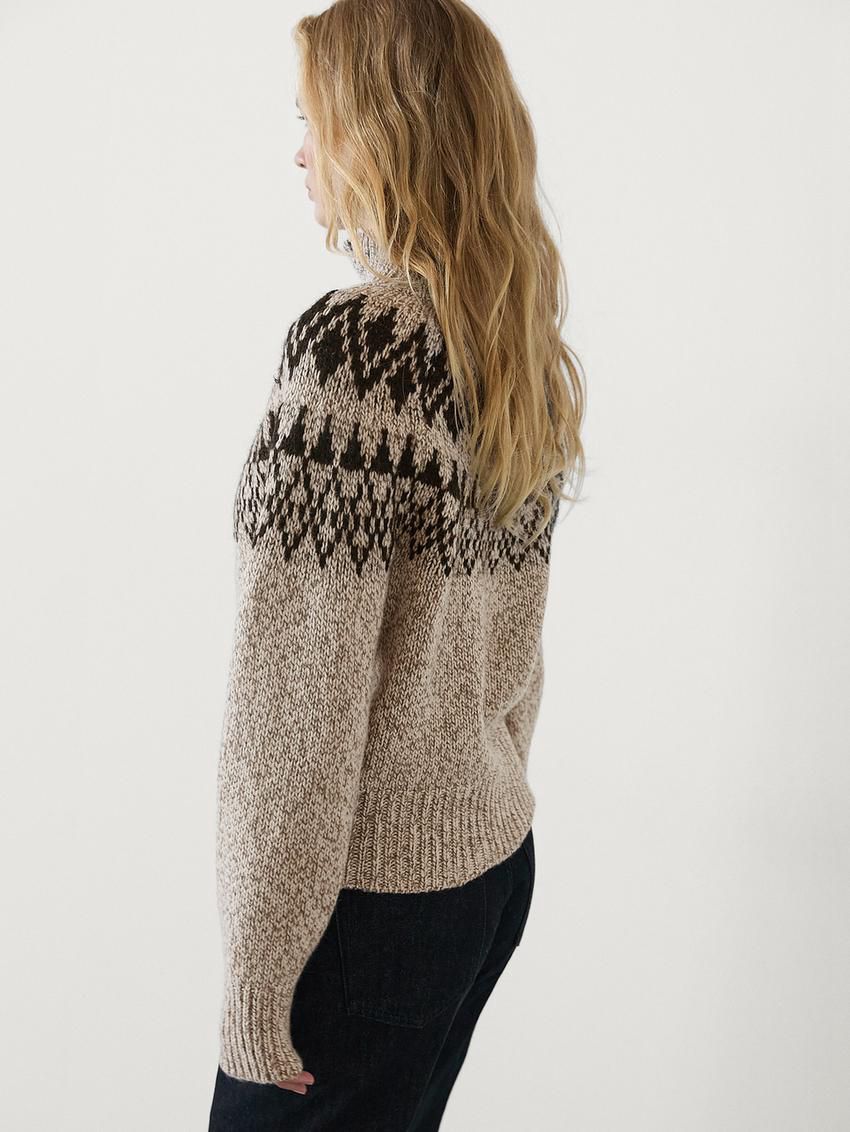 Massimo Dutti Wool Blend Jacquard Knit Women Sweater Beige | US-IN7936584