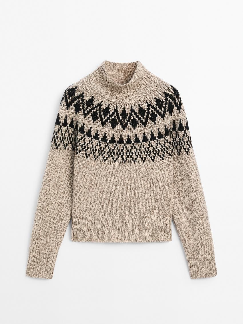 Massimo Dutti Wool Blend Jacquard Knit Women Sweater Beige | US-IN7936584