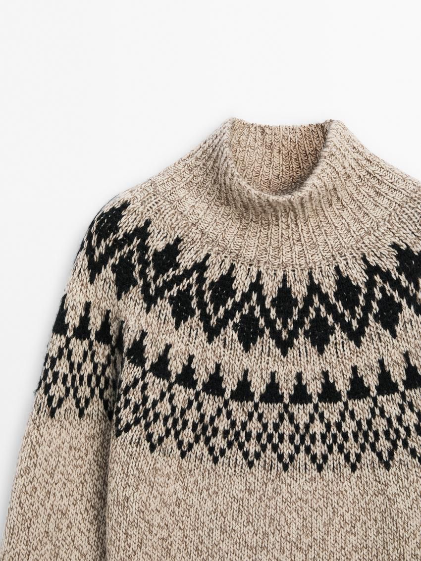 Massimo Dutti Wool Blend Jacquard Knit Women Sweater Beige | US-IN7936584
