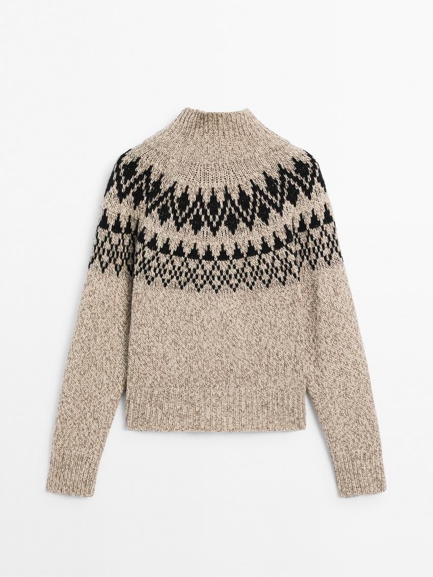 Massimo Dutti Wool Blend Jacquard Knit Women Sweater Beige | US-IN7936584