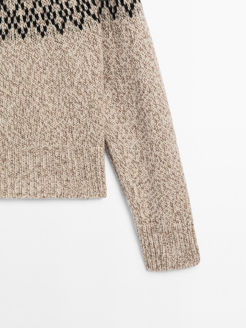 Massimo Dutti Wool Blend Jacquard Knit Women Sweater Beige | US-IN7936584