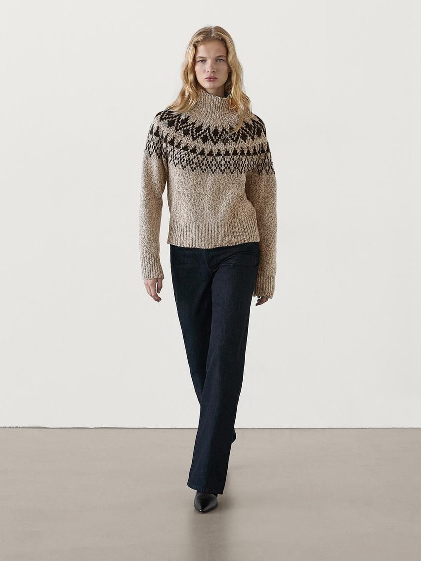 Massimo Dutti Wool Blend Jacquard Knit Women Sweater Beige | US-IN7936584