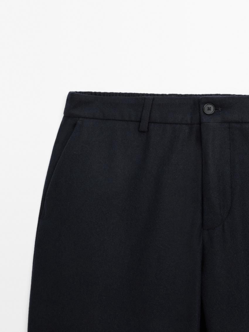 Massimo Dutti Wool Blend Jogger Fit Men Trousers Navy | US-OZ0851746