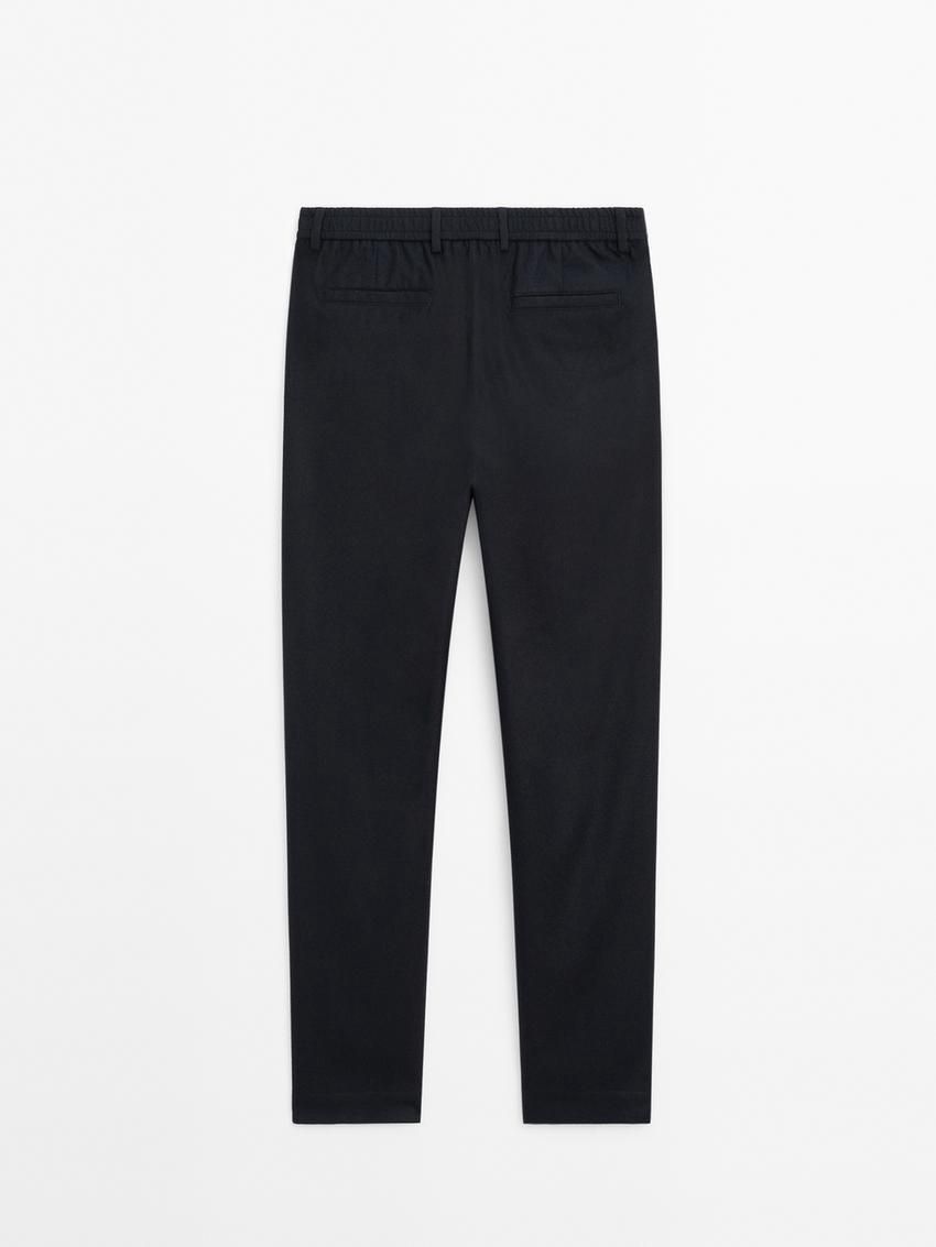 Massimo Dutti Wool Blend Jogger Fit Men Trousers Navy | US-OZ0851746
