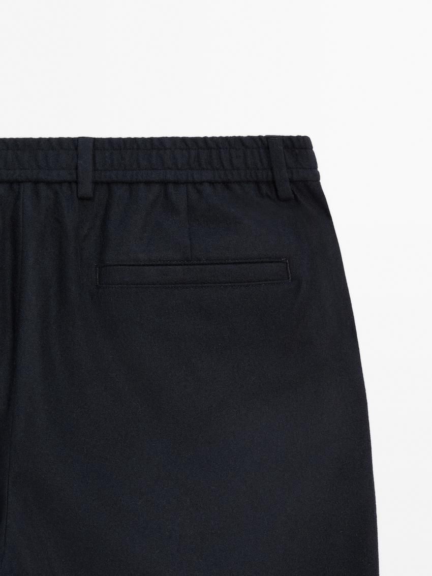 Massimo Dutti Wool Blend Jogger Fit Men Trousers Navy | US-OZ0851746
