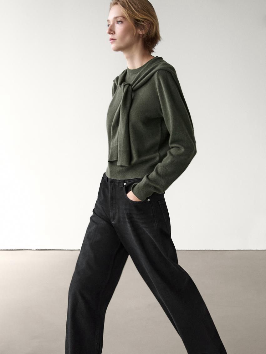 Massimo Dutti Wool Blend Knit Double Women Sweater Green | US-JT4938657