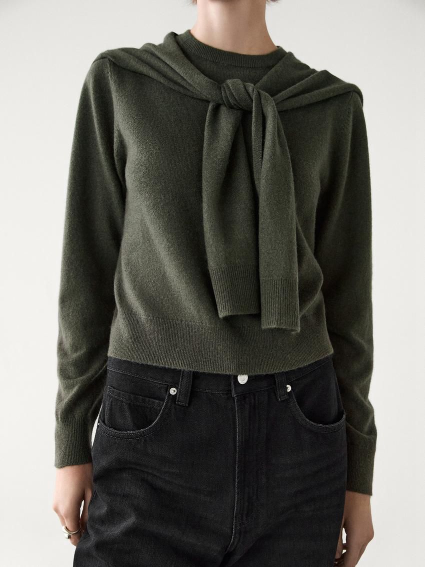 Massimo Dutti Wool Blend Knit Double Women Sweater Green | US-JT4938657