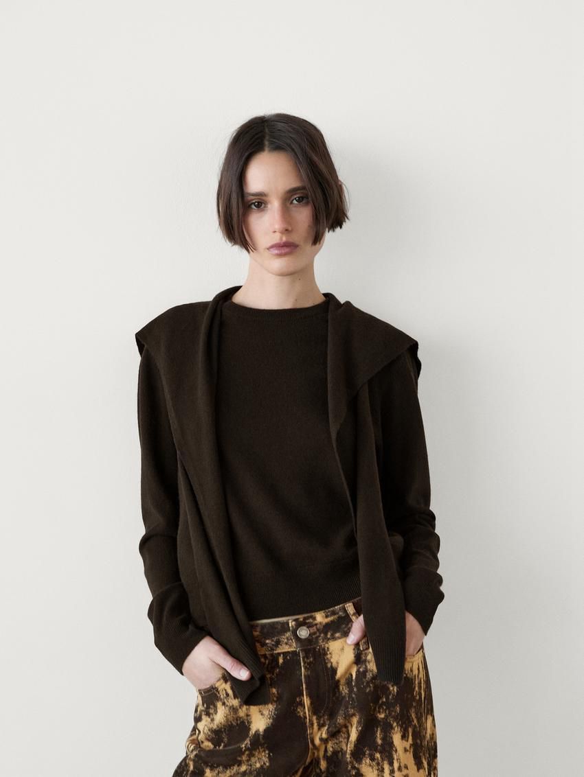 Massimo Dutti Wool Blend Knit Double Women Sweater Dark Brown | US-YK6832179