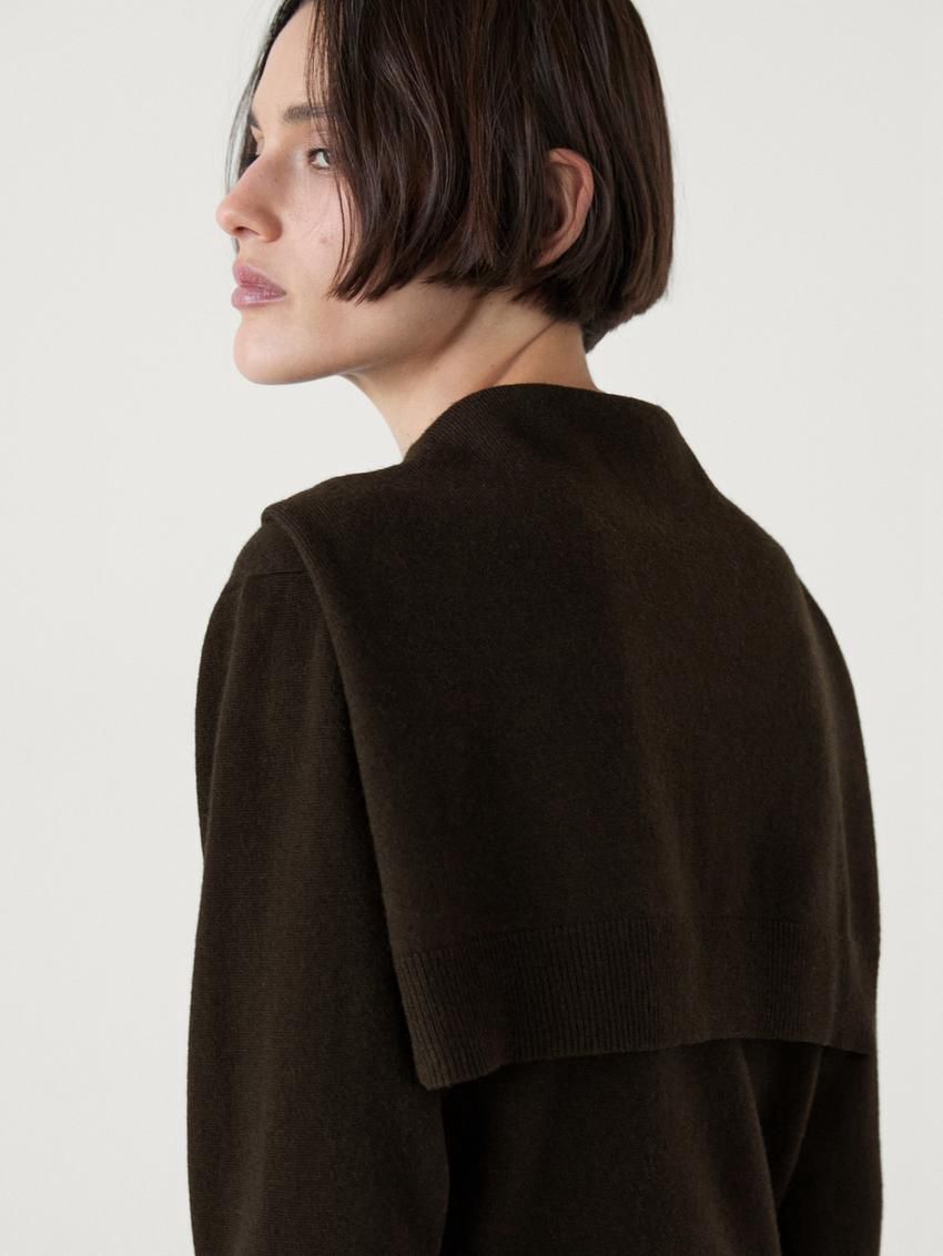 Massimo Dutti Wool Blend Knit Double Women Sweater Dark Brown | US-YK6832179