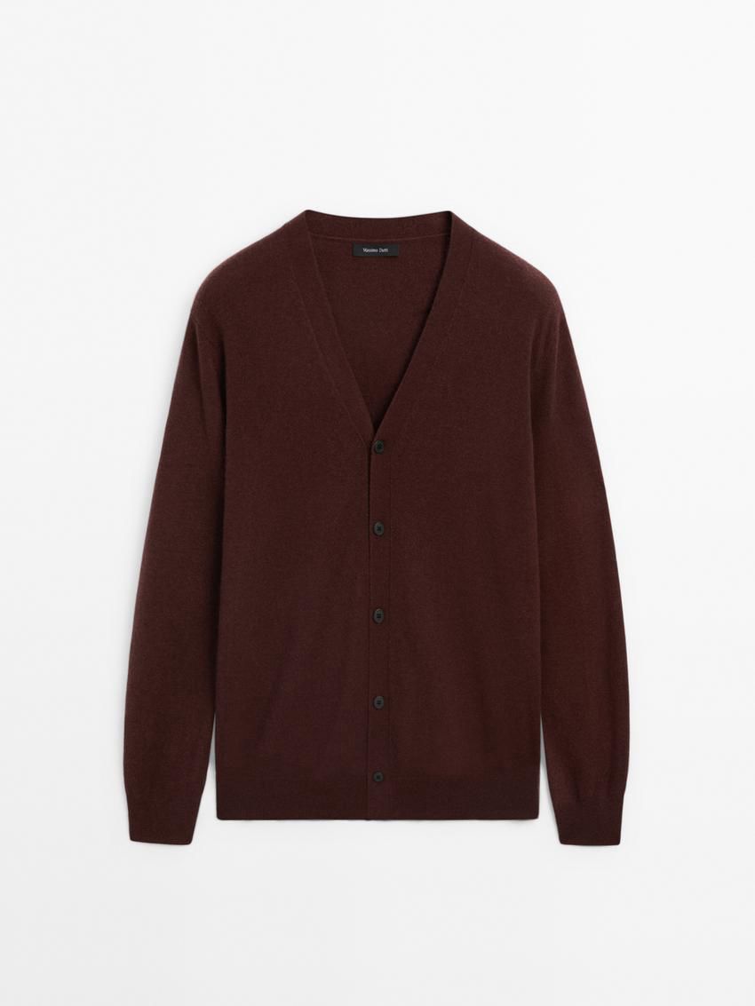 Massimo Dutti Wool Blend Knit Men Cardigan Dark Red | US-VM7816032