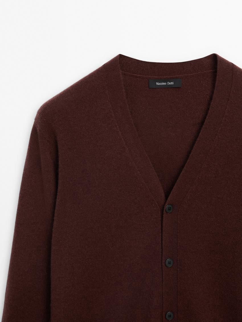 Massimo Dutti Wool Blend Knit Men Cardigan Dark Red | US-VM7816032