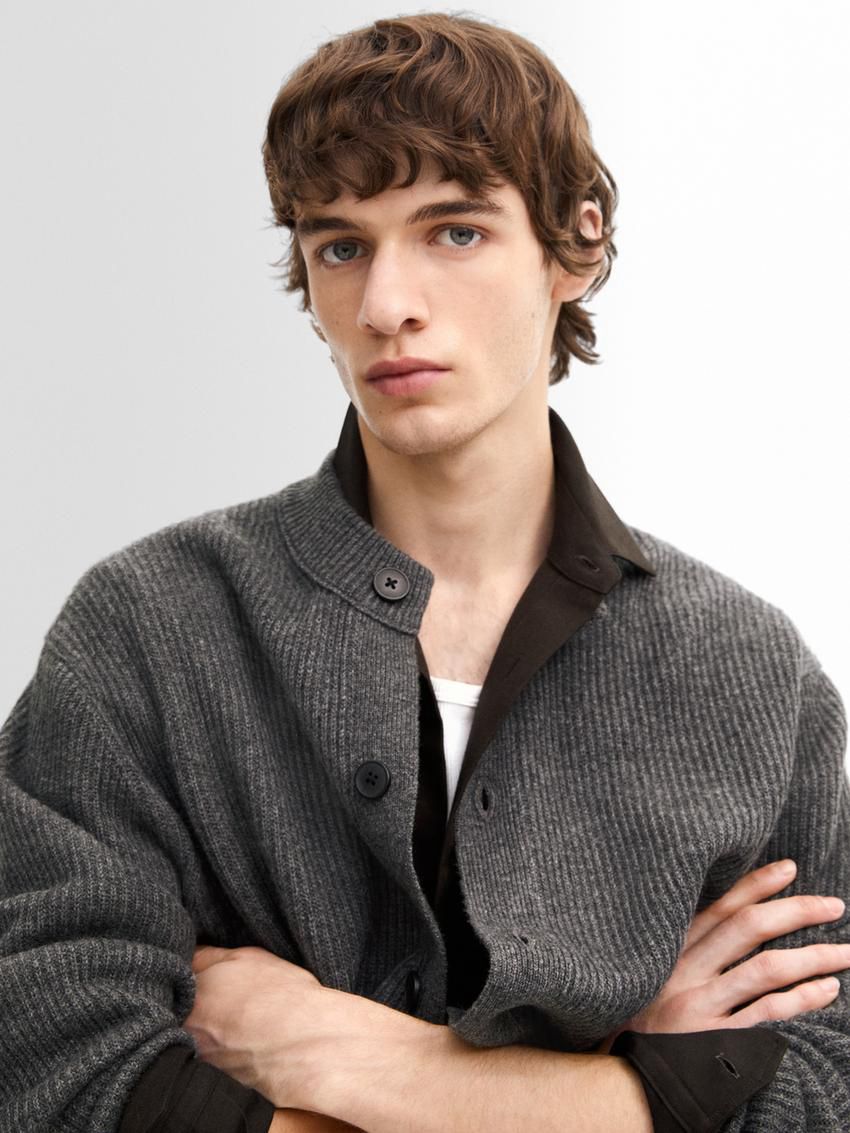 Massimo Dutti Wool Blend Knit Men Cardigan Dark Grey | US-BF7815964