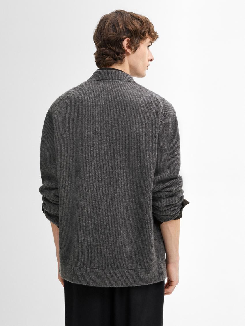 Massimo Dutti Wool Blend Knit Men Cardigan Dark Grey | US-BF7815964