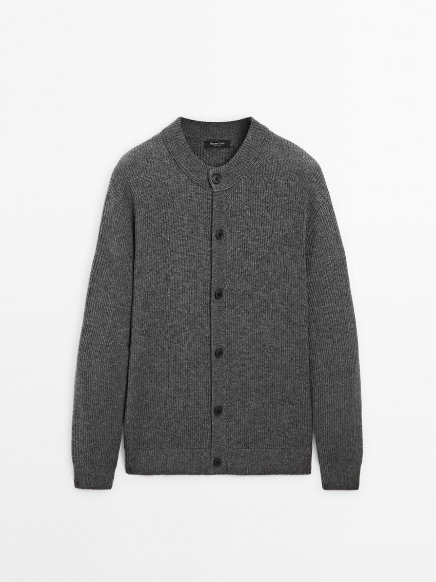 Massimo Dutti Wool Blend Knit Men Cardigan Dark Grey | US-BF7815964
