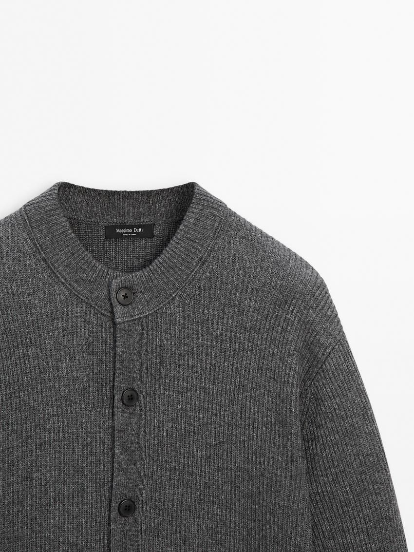 Massimo Dutti Wool Blend Knit Men Cardigan Dark Grey | US-BF7815964