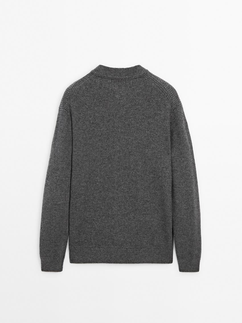 Massimo Dutti Wool Blend Knit Men Cardigan Dark Grey | US-BF7815964