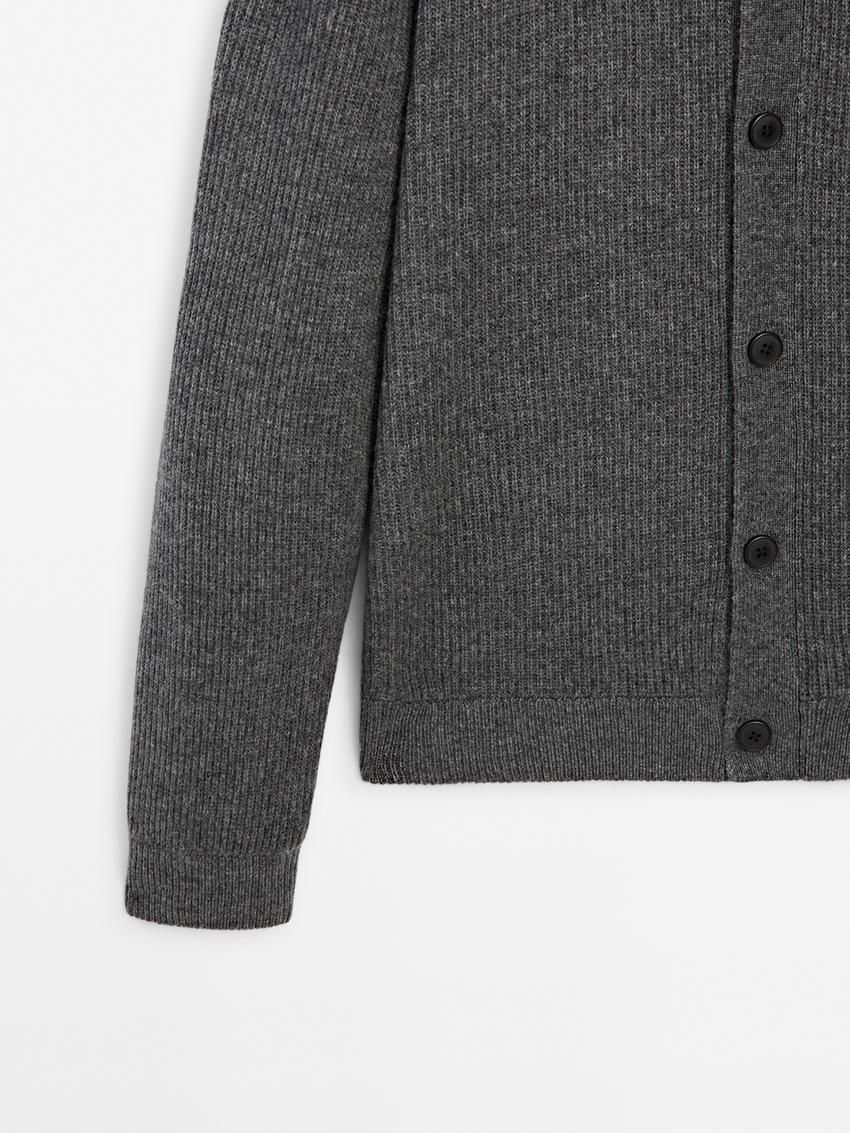 Massimo Dutti Wool Blend Knit Men Cardigan Dark Grey | US-BF7815964