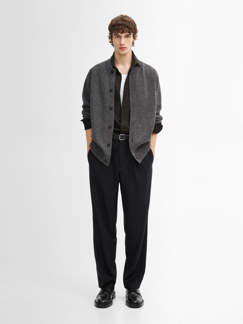 Massimo Dutti Wool Blend Knit Men Cardigan Dark Grey | US-BF7815964