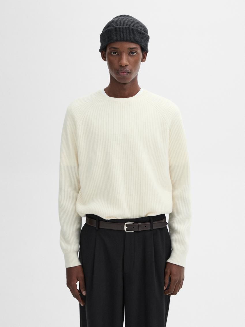Massimo Dutti Wool Blend Knit Men Sweater Cream | US-TQ5290614