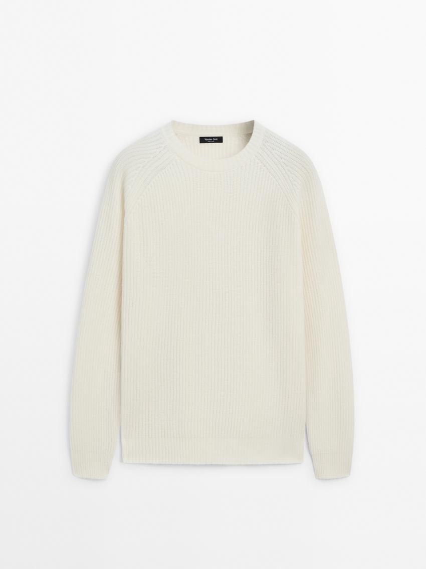 Massimo Dutti Wool Blend Knit Men Sweater Cream | US-TQ5290614