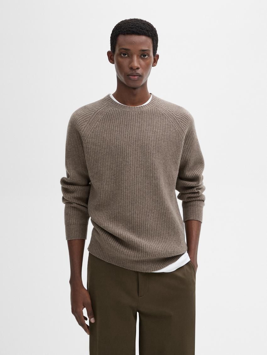 Massimo Dutti Wool Blend Knit Men Sweater Dark Brown | US-OH9132046