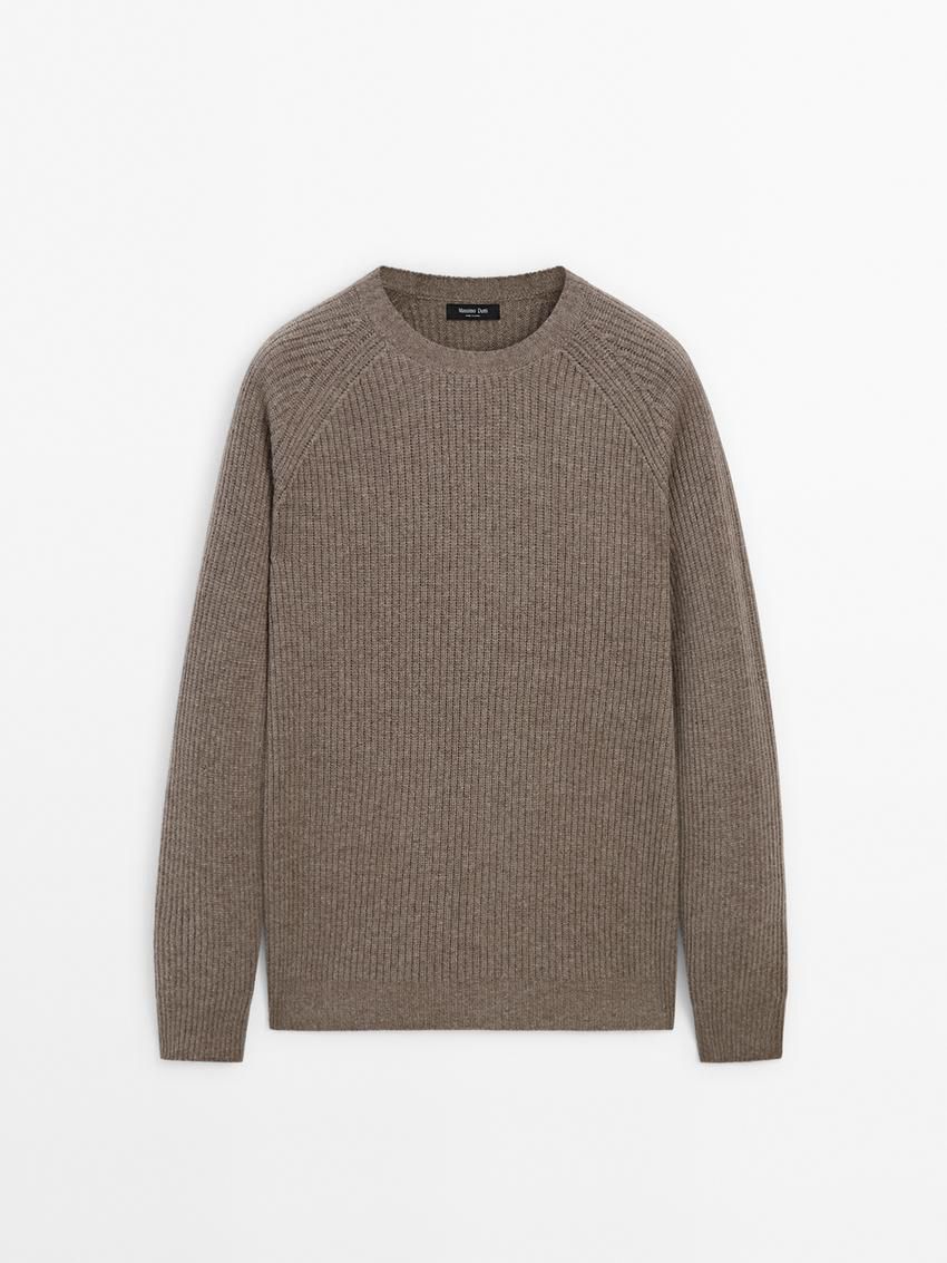 Massimo Dutti Wool Blend Knit Men Sweater Dark Brown | US-OH9132046