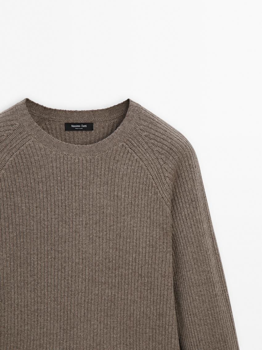 Massimo Dutti Wool Blend Knit Men Sweater Dark Brown | US-OH9132046