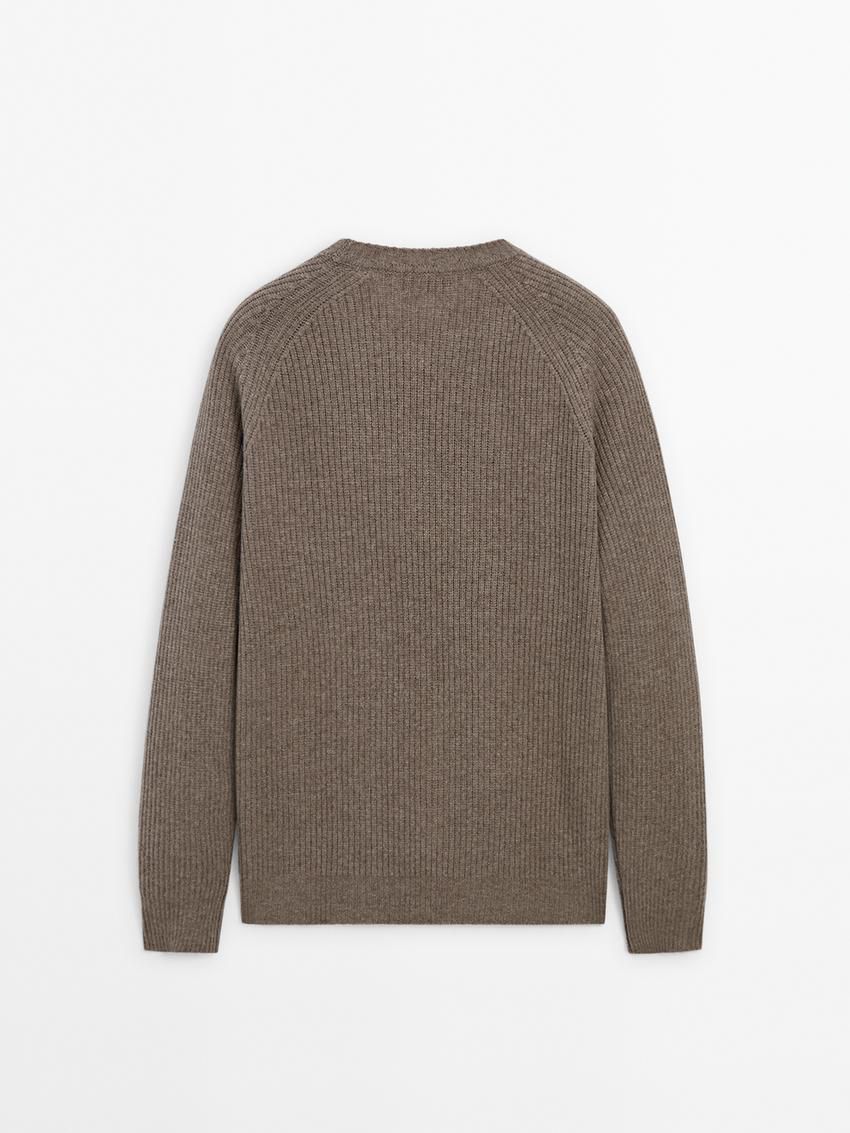 Massimo Dutti Wool Blend Knit Men Sweater Dark Brown | US-OH9132046