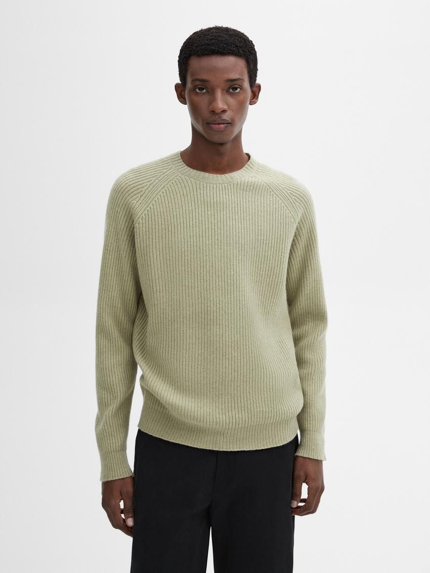 Massimo Dutti Wool Blend Knit Men Sweater Light Green | US-WR9270548