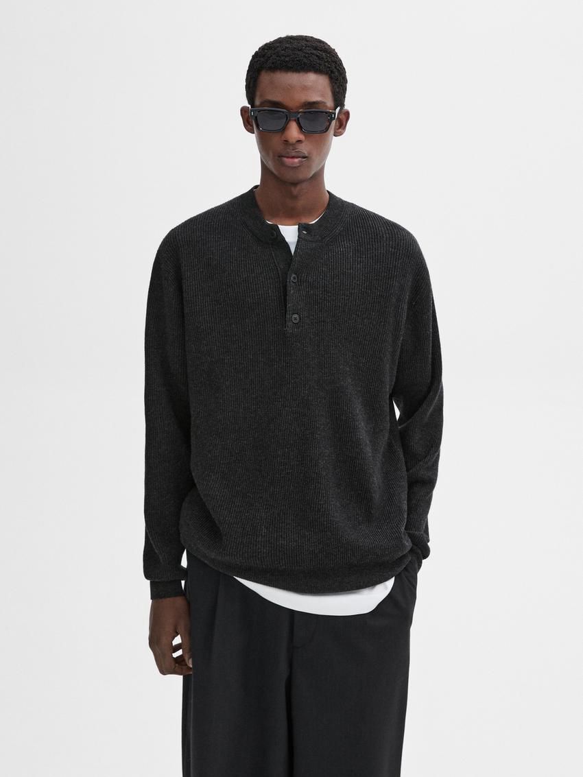 Massimo Dutti Wool Blend Knit Men Sweater Dark Grey | US-EU7560238