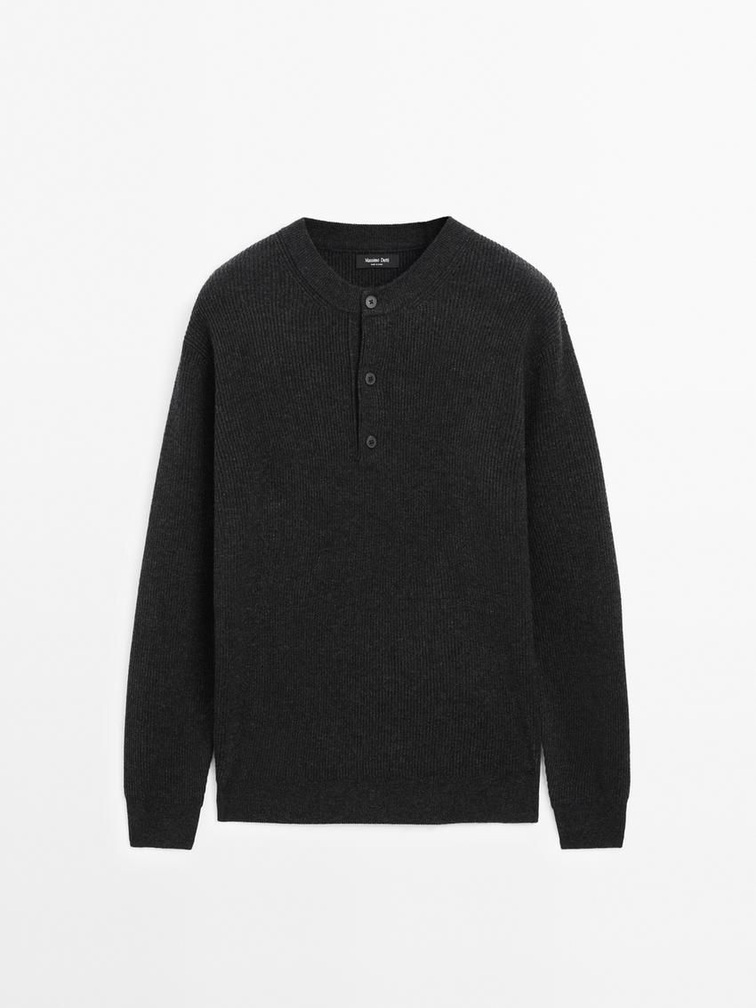 Massimo Dutti Wool Blend Knit Men Sweater Dark Grey | US-EU7560238
