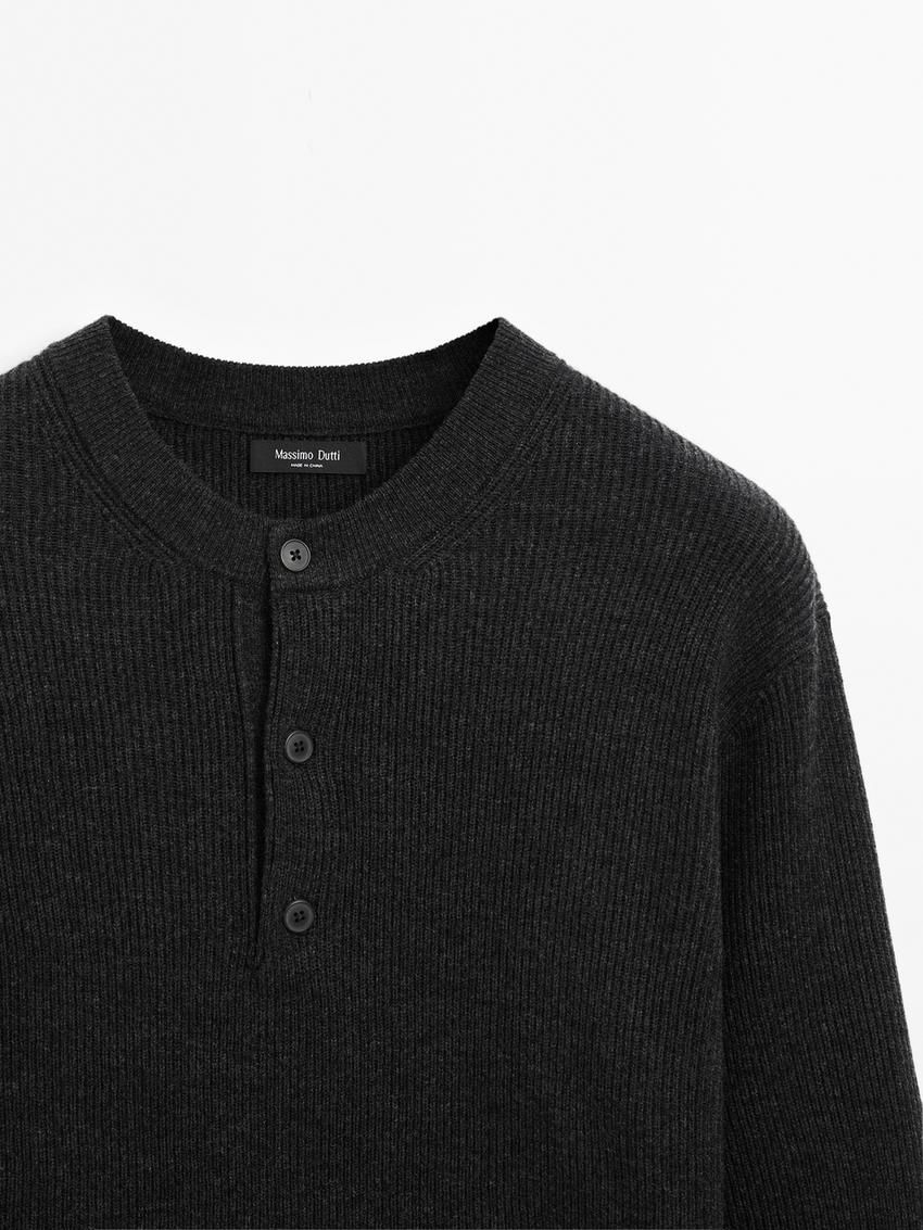 Massimo Dutti Wool Blend Knit Men Sweater Dark Grey | US-EU7560238