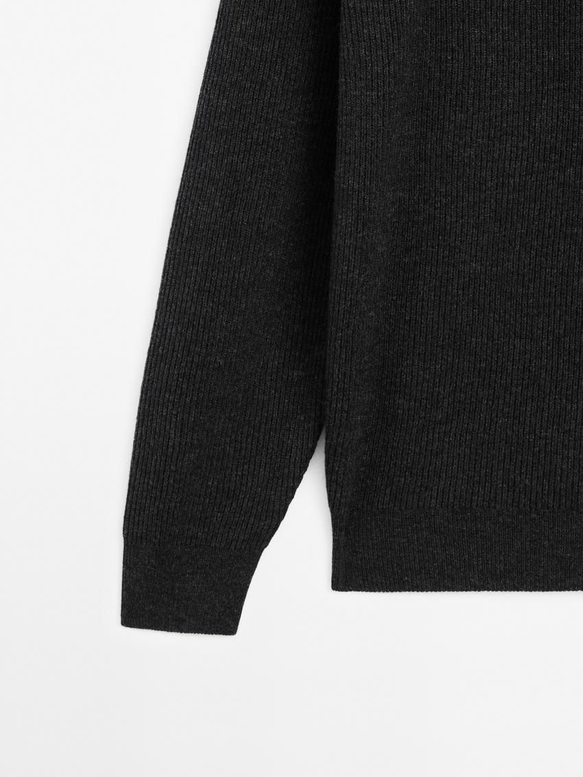 Massimo Dutti Wool Blend Knit Men Sweater Dark Grey | US-EU7560238