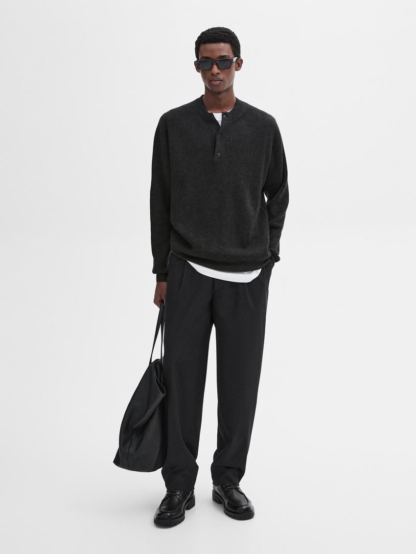 Massimo Dutti Wool Blend Knit Men Sweater Dark Grey | US-EU7560238